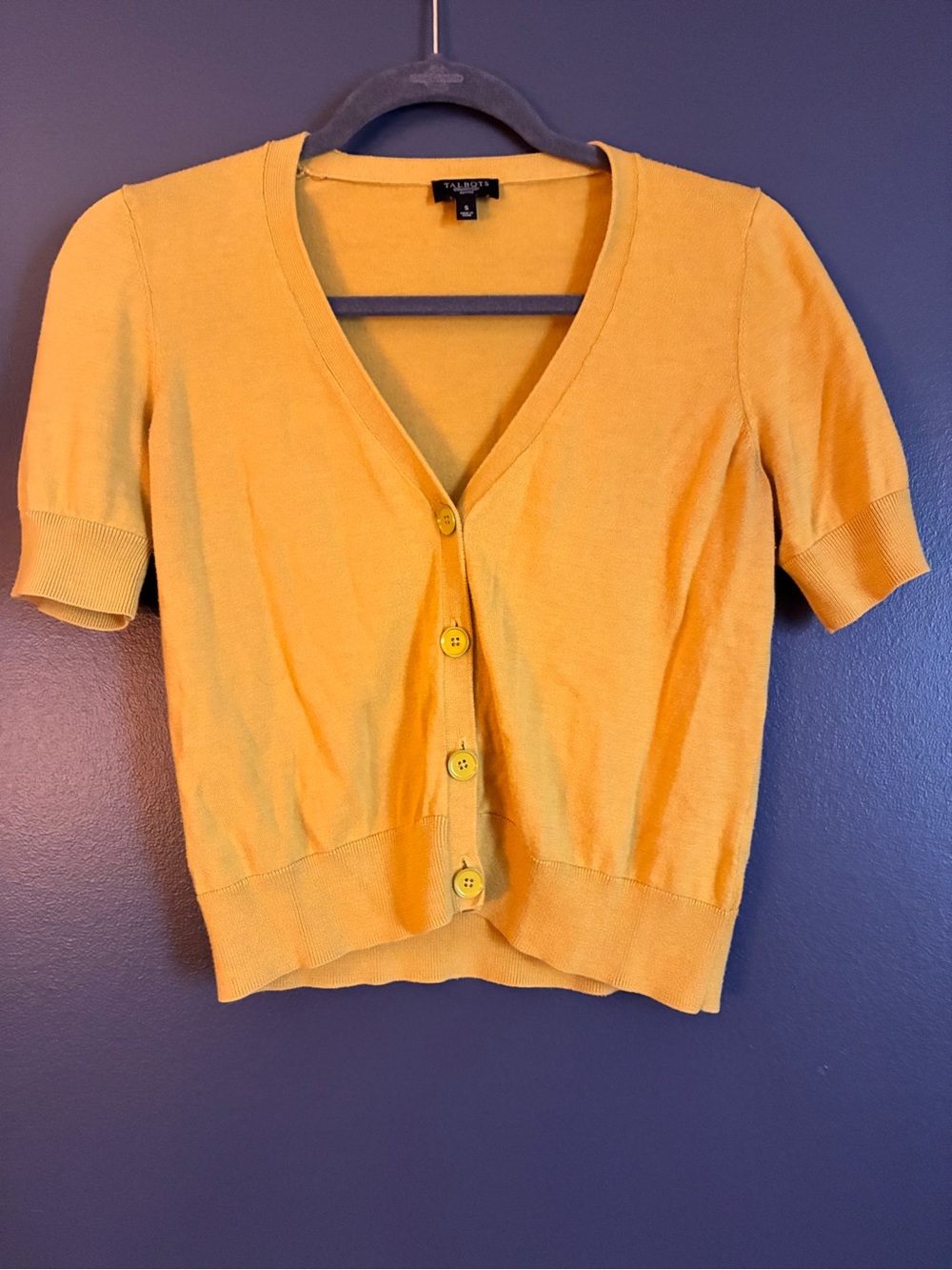 Talbots Short-Sleeve V-Neck Cardigan in Sunny Yellow